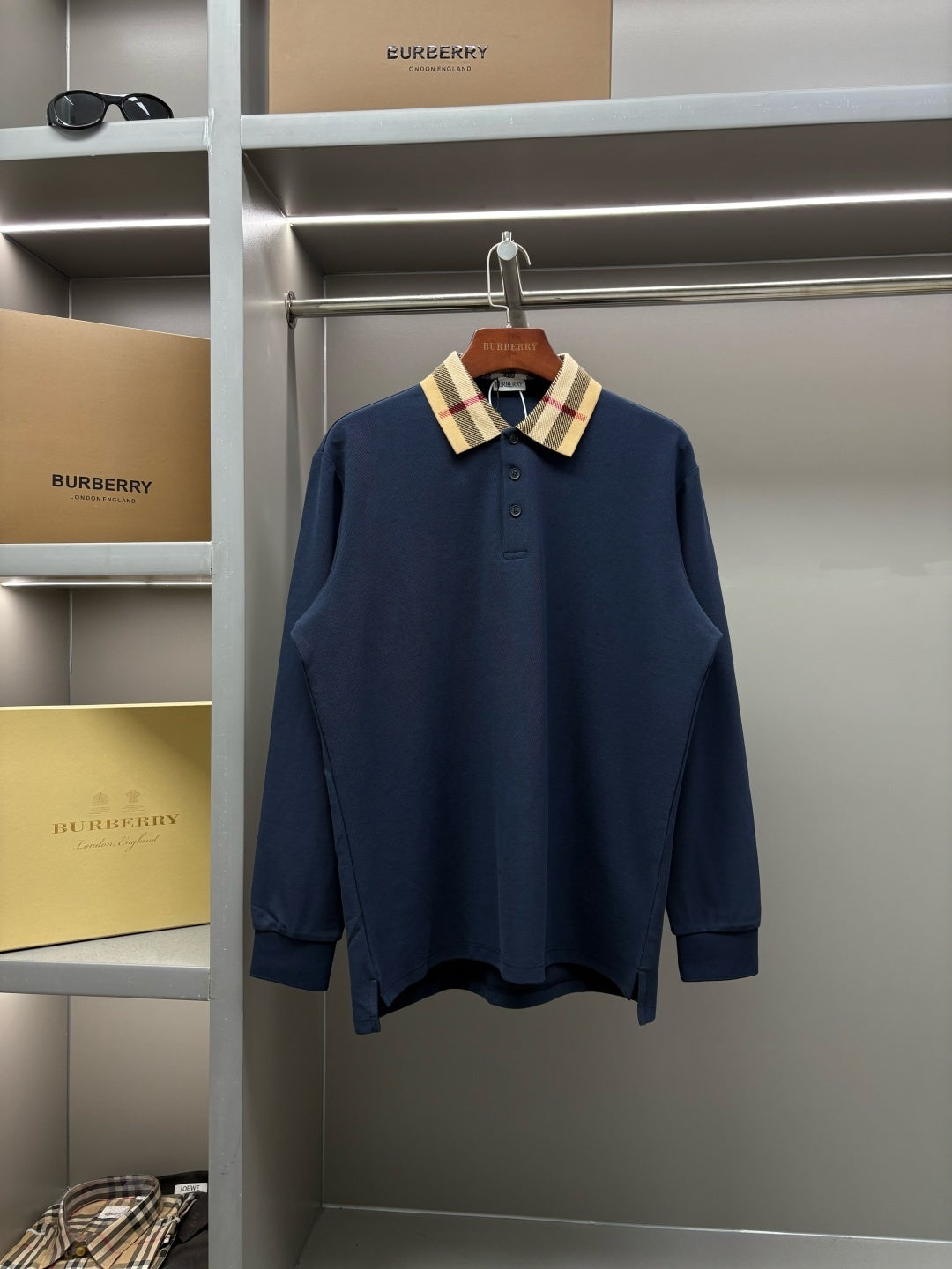 Burberry Long Sleeve Polo Shirt - Dark Blue
